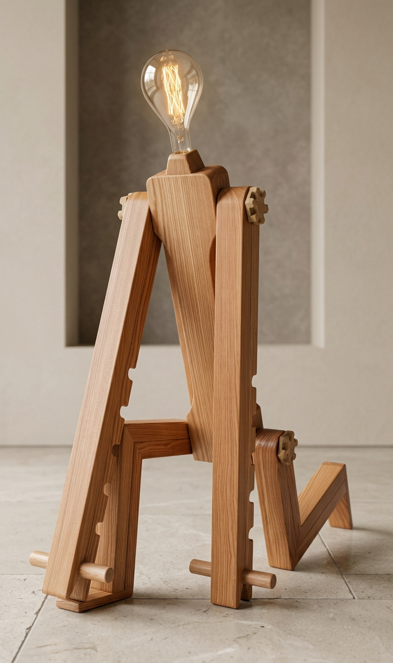 Julio Lux Temporis – Sculpture lumineuse articulée en bois suisse