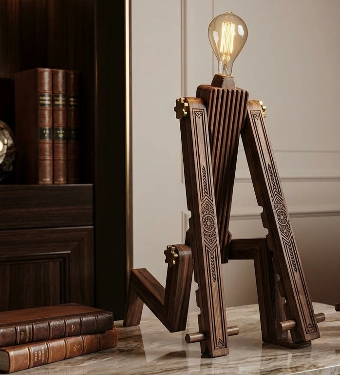 Julio Lux Temporis – Sculpture lumineuse articulée en bois suisse