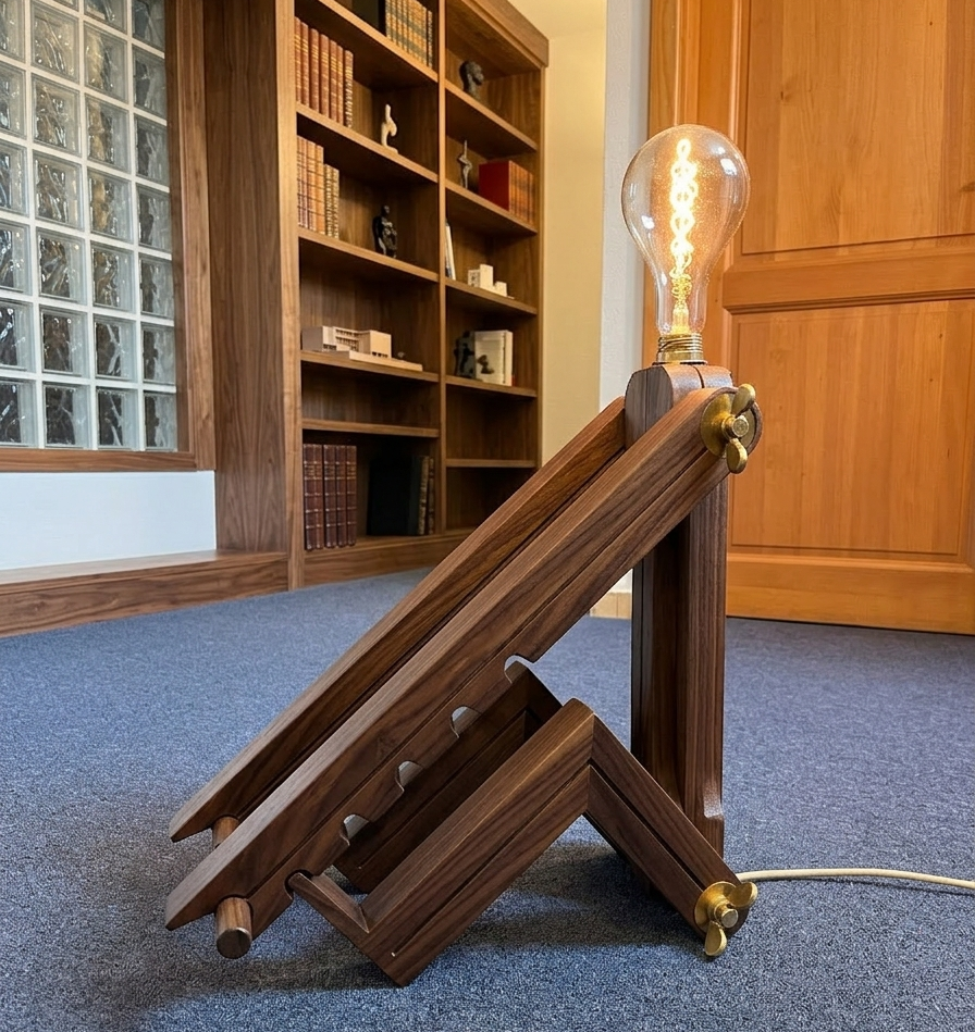 Julio Dux — Sculpture lumineuse articulée en bois suisse