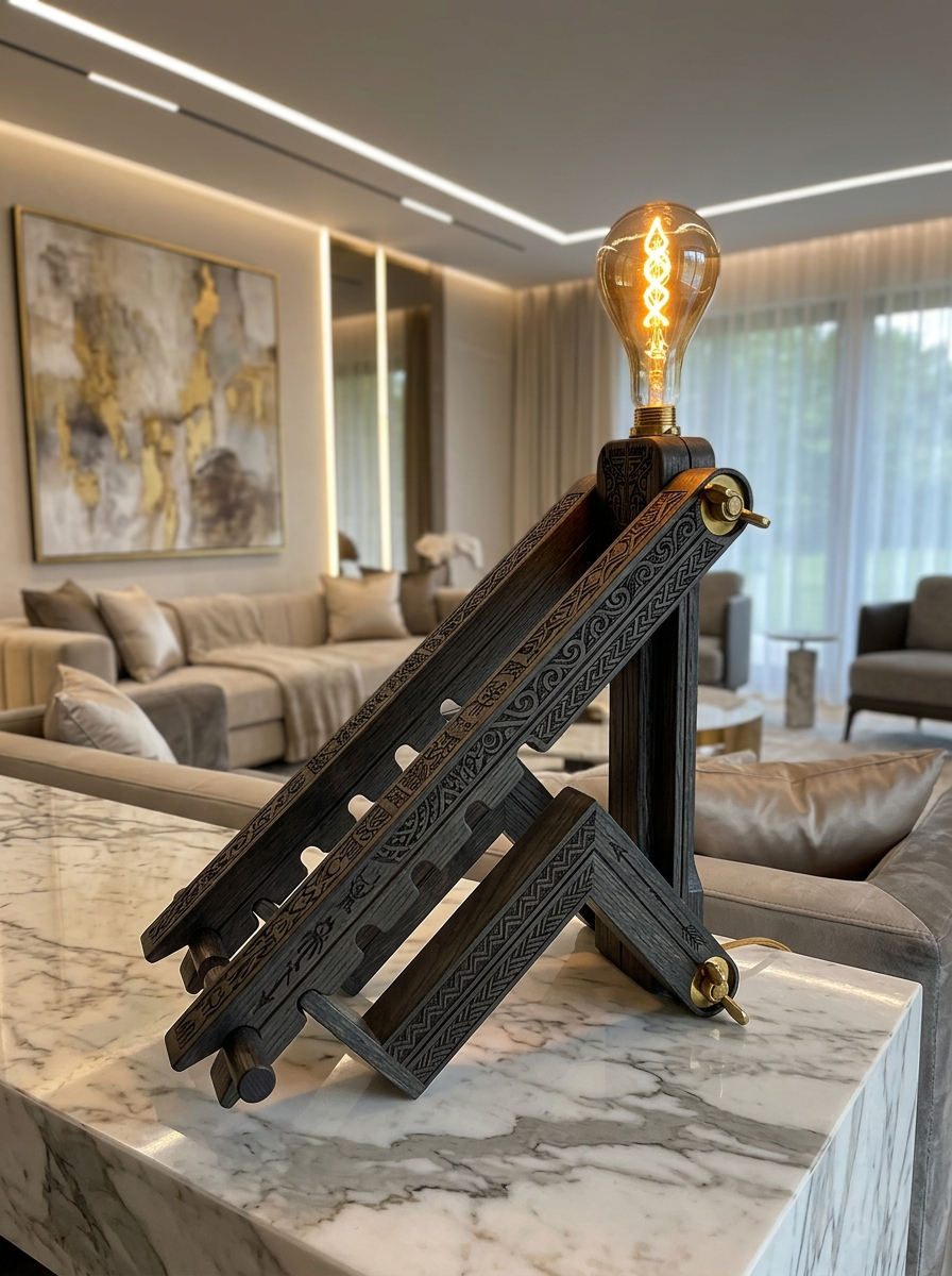 Julio Dux — Sculpture lumineuse articulée en bois suisse