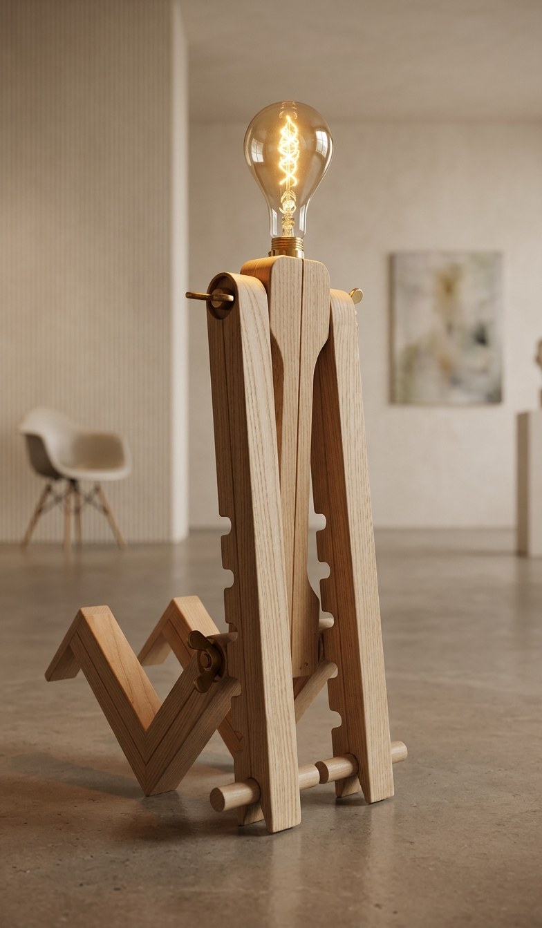 Julio Dux — Sculpture lumineuse articulée en bois suisse
